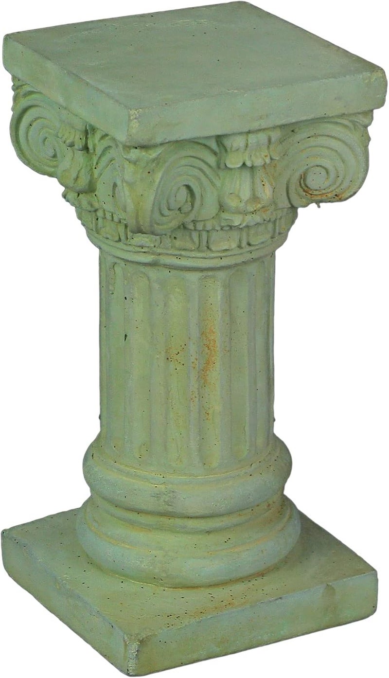 Things2Die4 Verdigris Finish Solid Concrete Roman Ionic Column Pillar Mini Statue Pedestal 8.25 Inches High - Image 1